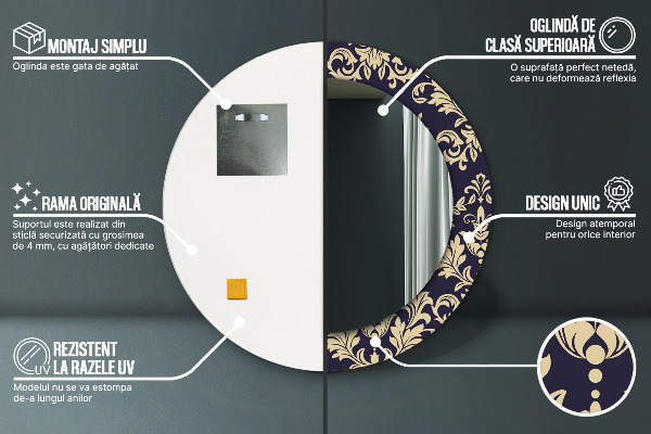 Kvetinový vzor Okrúhle dekoračné zrkadlo