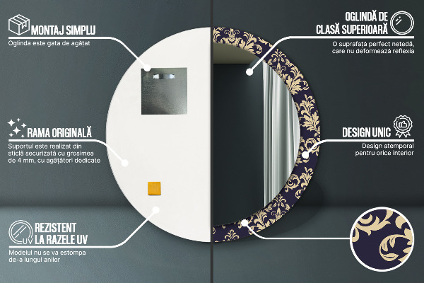 Kvetinový vzor Okrúhle dekoračné zrkadlo