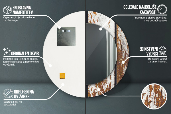 Vintage tmavé drevo Okrúhle dekoračné zrkadlo