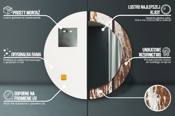 Vintage tmavé drevo Okrúhle dekoračné zrkadlo