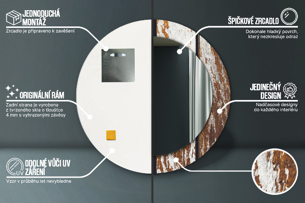 Vintage tmavé drevo Okrúhle dekoračné zrkadlo