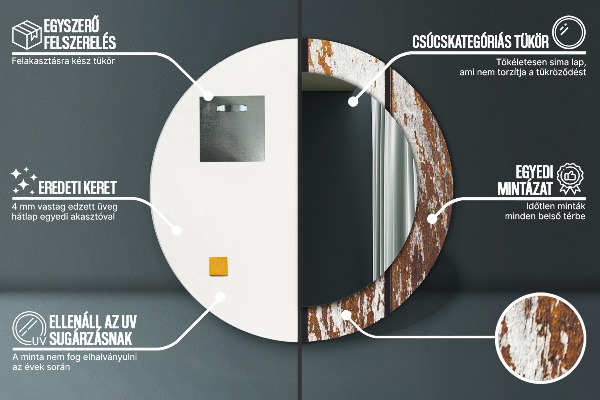 Vintage tmavé drevo Okrúhle dekoračné zrkadlo