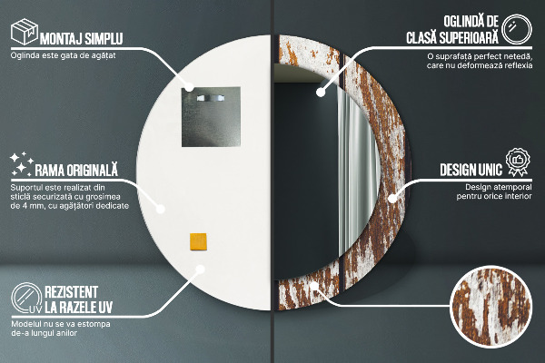 Vintage tmavé drevo Okrúhle dekoračné zrkadlo