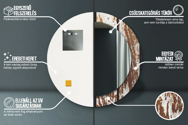 Vintage tmavé drevo Okrúhle dekoračné zrkadlo