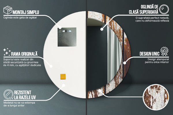 Vintage tmavé drevo Okrúhle dekoračné zrkadlo