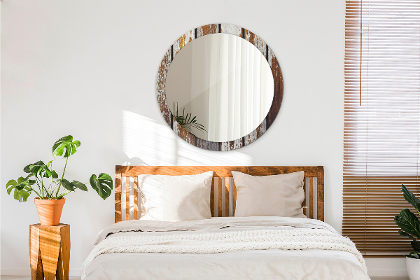 Vintage tmavé drevo Okrúhle dekoračné zrkadlo