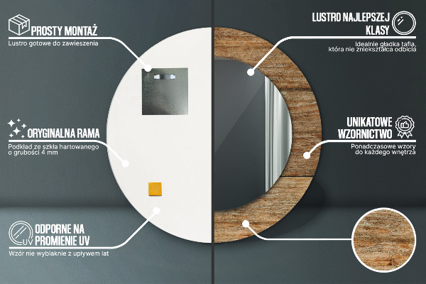 Staré drevo Okrúhle zrkadlo s motívom