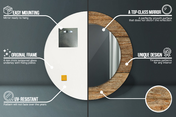 Staré drevo Okrúhle zrkadlo s motívom