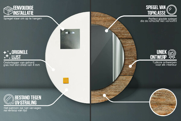 Staré drevo Okrúhle zrkadlo s motívom