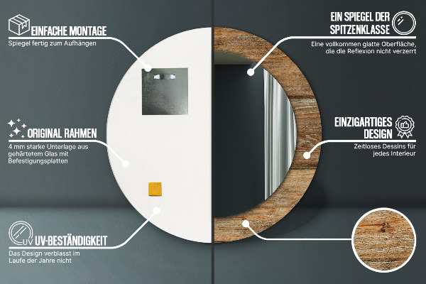 Staré drevo Okrúhle zrkadlo s motívom