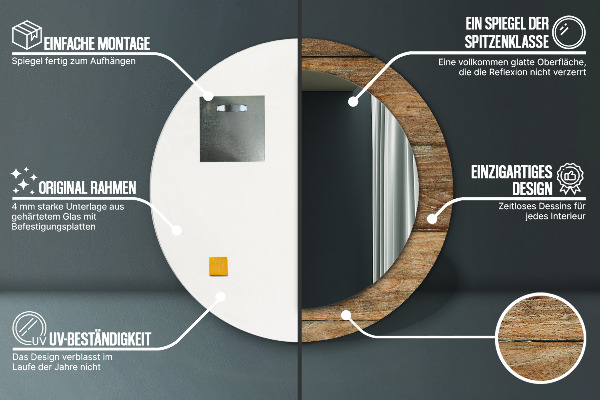 Staré drevo Okrúhle zrkadlo s motívom