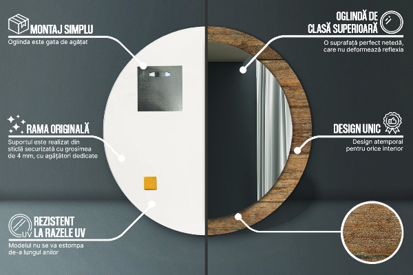 Staré drevo Okrúhle zrkadlo s motívom