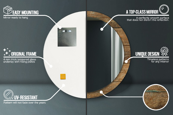 Staré drevo Okrúhle zrkadlo s motívom