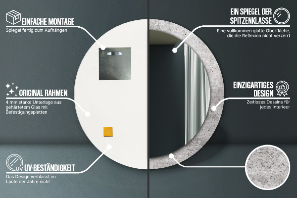 Betón Okrúhle zrkadlo s potlačeným rámom