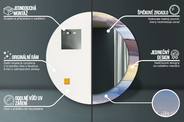 Abstraktný obrázok Okrúhle dekoračné zrkadlo na stenu