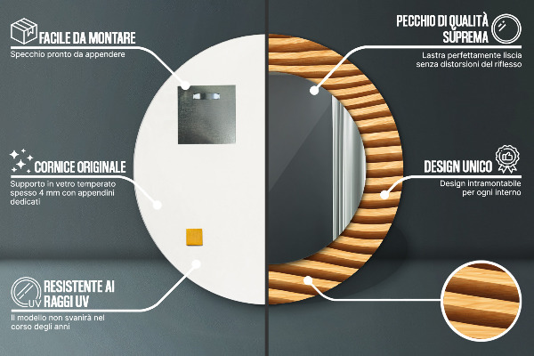 Drevená vlna Okrúhle dekoračné zrkadlo