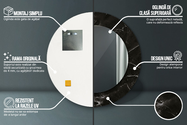 Mramorový kameň Okrúhle dekoračné zrkadlo