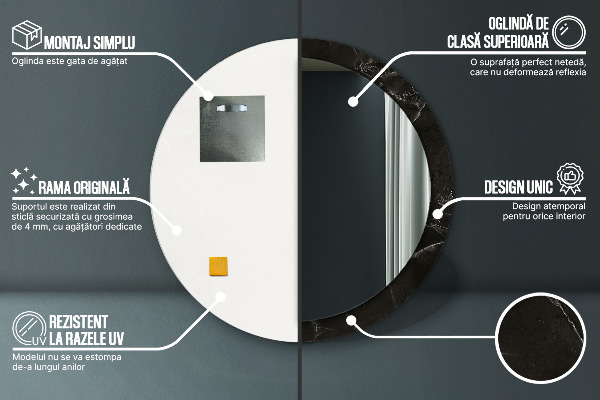 Mramorový kameň Okrúhle dekoračné zrkadlo