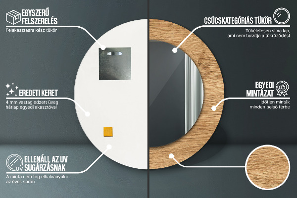 Textúra dreva Okrúhle zrkadlo s motívom