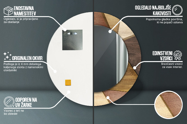 Geometrické 3D drevo Okrúhle dekoračné zrkadlo