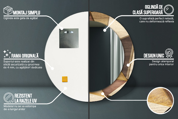 Geometrické 3D drevo Okrúhle dekoračné zrkadlo