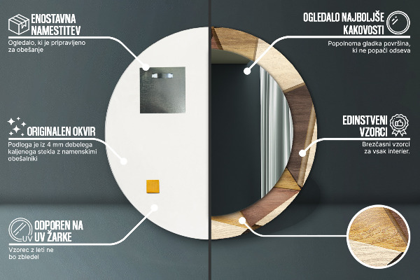 Geometrické 3D drevo Okrúhle dekoračné zrkadlo