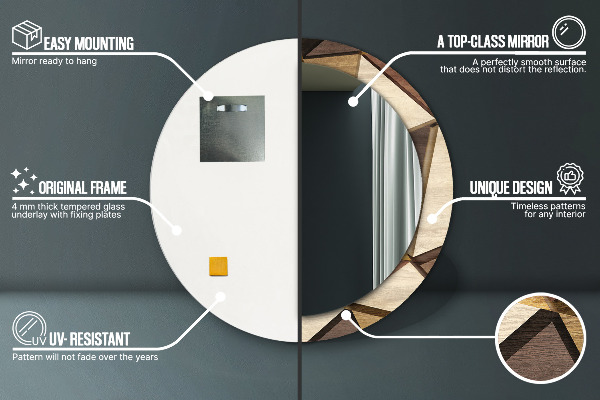 Geometrické 3D drevo Okrúhle dekoračné zrkadlo