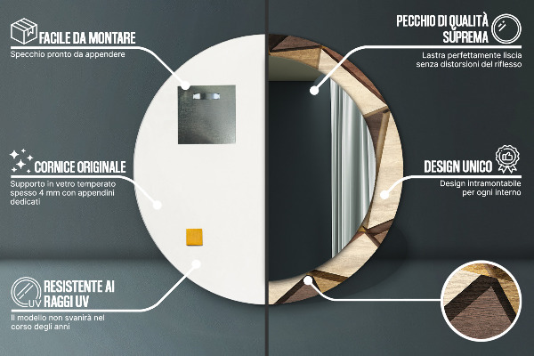 Geometrické 3D drevo Okrúhle dekoračné zrkadlo