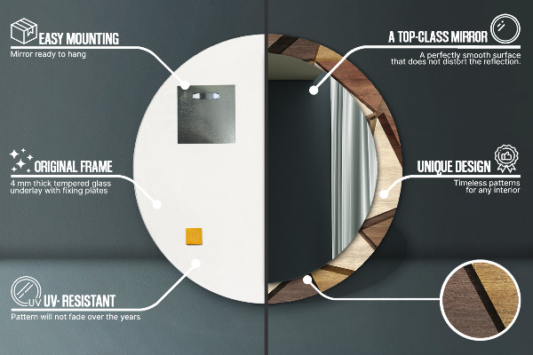 Geometrické 3D drevo Okrúhle dekoračné zrkadlo