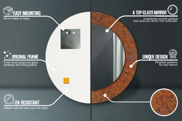 Hrdzavý kov Okrúhle dekoračné zrkadlo na stenu