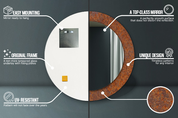 Hrdzavý kov Okrúhle dekoračné zrkadlo na stenu