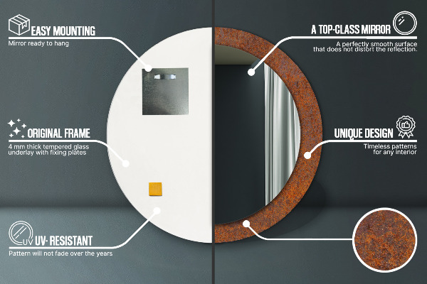 Hrdzavý kov Okrúhle dekoračné zrkadlo na stenu