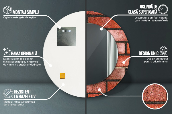 červená tehla Okrúhle dekoračné zrkadlo