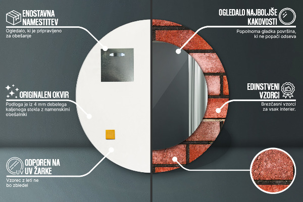 červená tehla Okrúhle dekoračné zrkadlo