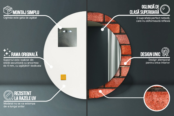 červená tehla Okrúhle dekoračné zrkadlo