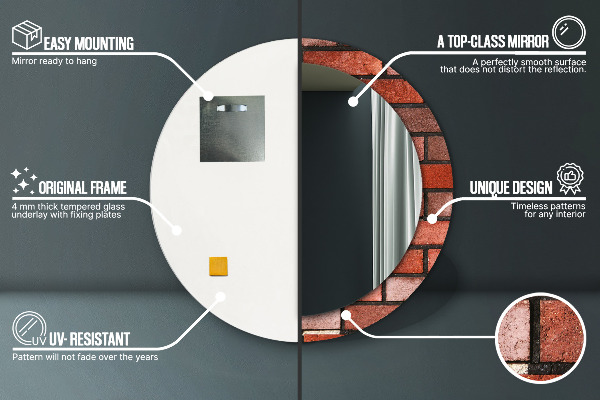 červená tehla Okrúhle dekoračné zrkadlo