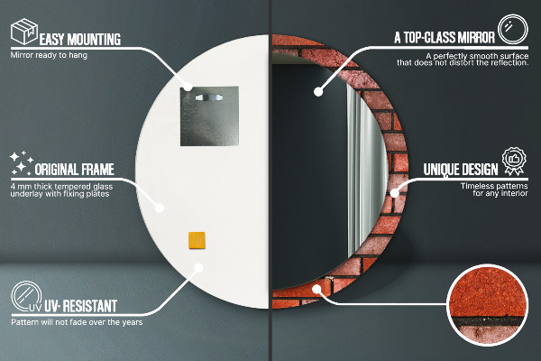 červená tehla Okrúhle dekoračné zrkadlo