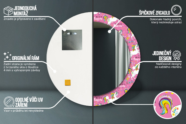 Kúzelný jednorožec Okrúhle dekoračné zrkadlo