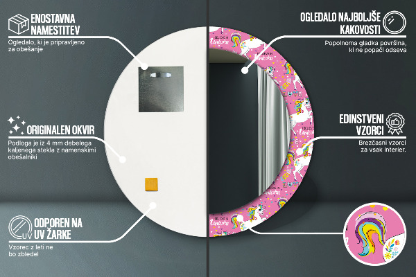 Kúzelný jednorožec Okrúhle dekoračné zrkadlo