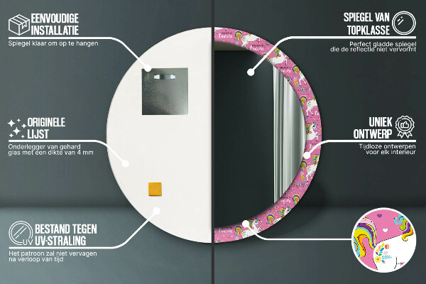 Kúzelný jednorožec Okrúhle dekoračné zrkadlo