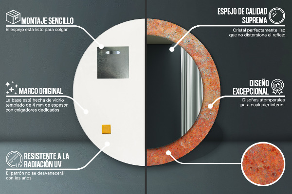 Hrdzavý kov Okrúhle dekoračné zrkadlo