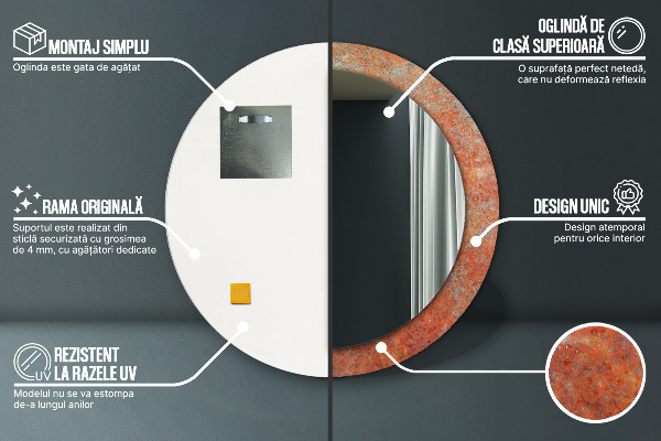 Hrdzavý kov Okrúhle dekoračné zrkadlo