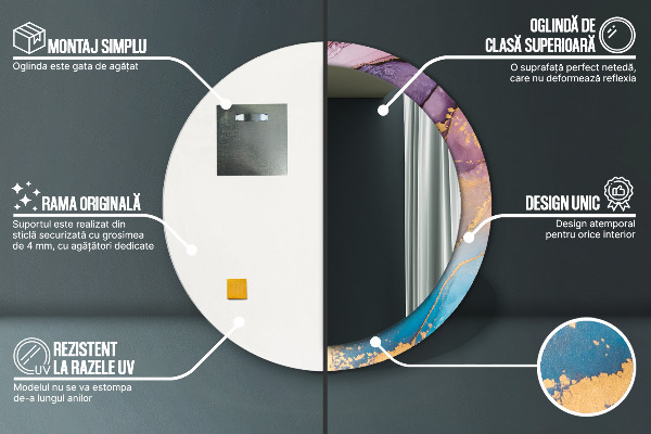 Mramorový kameň Okrúhle zrkadlo s motívom