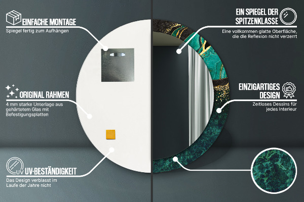 Mramorový zelený Okrúhle dekoračné zrkadlo na stenu