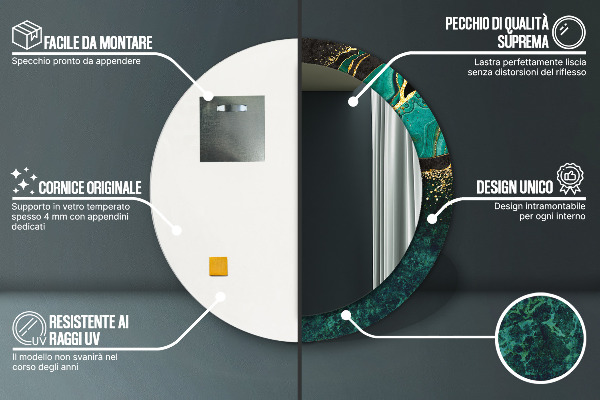 Mramorový zelený Okrúhle dekoračné zrkadlo na stenu