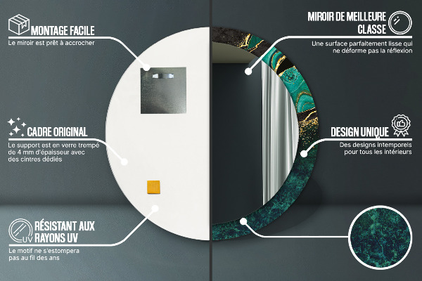 Mramorový zelený Okrúhle dekoračné zrkadlo na stenu