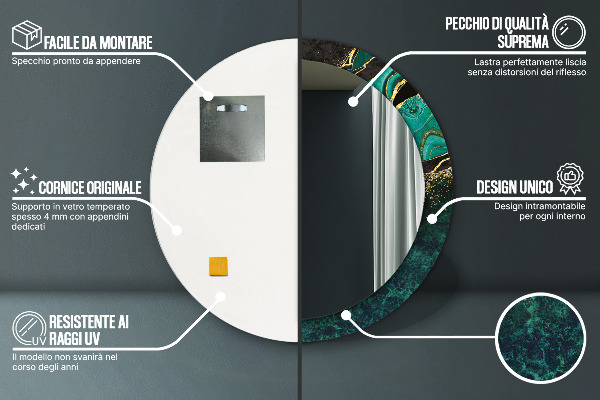 Mramorový zelený Okrúhle dekoračné zrkadlo na stenu