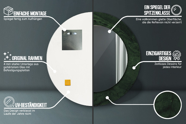 Zelený mramor Okrúhle zrkadlo rám s potlačou