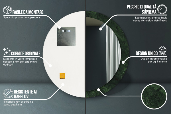 Zelený mramor Okrúhle zrkadlo rám s potlačou