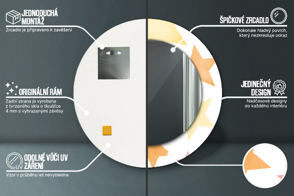 Pastelové hviezdy Okrúhle dekoračné zrkadlo na stenu